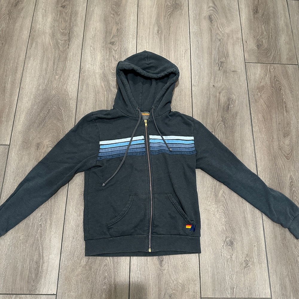 Aviator Nation Gray and Blue Hoodie with Stripes